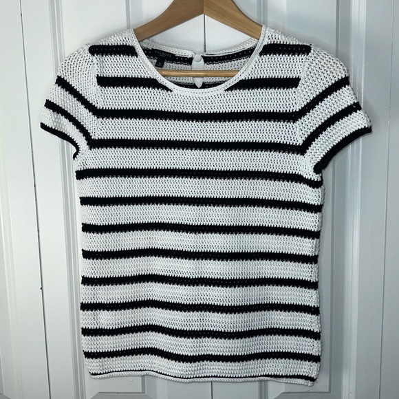 Talbots Petite Black & White Knit Short Sleeve Top - Picture 1 of 10